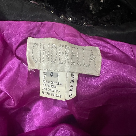 Cinderella One Shoulder Open Back Full Sequin Black & Purple Peacock Dress Sz 4 - Picture 16 of 16